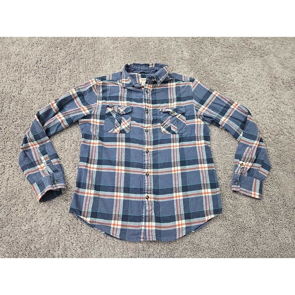 Mossimo Button Up Shirt Mens M Blue Plaid Long Sleeve Chest Pockets Flannel 90s